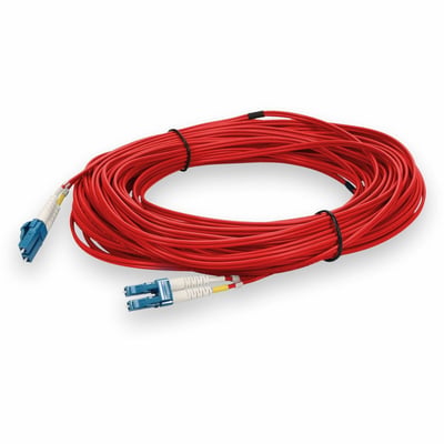 AddOn 15m LC to LC Red OS2 Duplex OFNR (Riser-Rated) SMF Fiber Patch Cable