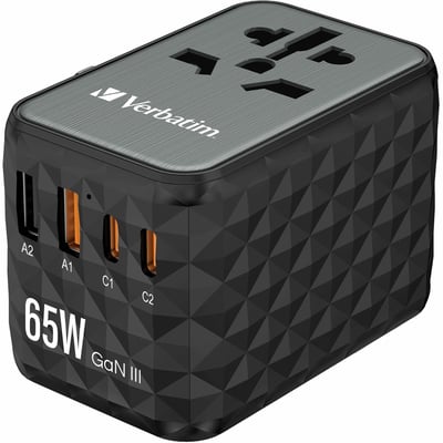 VERBATIM 65W TRAVEL ADAPTER GAN UNIVERSAL ADAPTER USB-C USB-A