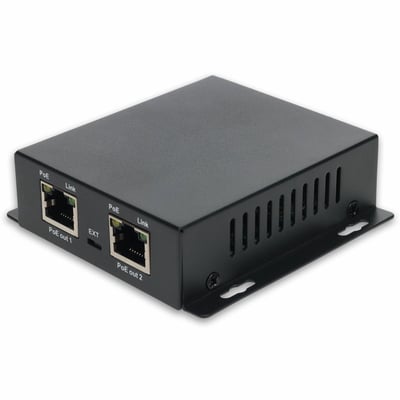 AddOn 30W Gigabit PoE Extender: 1-Port In/ 2-Port Out 10/100/1000M PoE Copper Ethernet RJ45 Extender for Cat5e or Better.