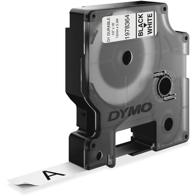 DYMO LABELMANAGER D1 DURABLE LABEL BLACK PRINT ON WHITE 1/2IN X 18FT, SPLIT-BACK