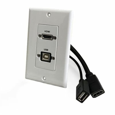 HDMI AND USB-B 2.0 SG WALLPLATE DECORATIVE WALLPLATE W/ PIGTAIL- WH