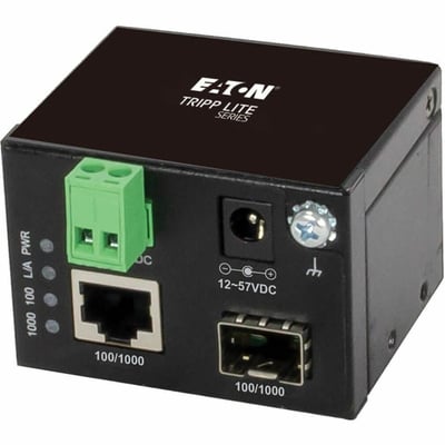 Tripp Lite by Eaton Unmanaged Industrial Gigabit Fiber to Ethernet Media Converter 10/100/1000 Mbps RJ45/SFP -40 to 75C DC Power