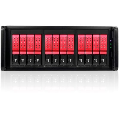 RAIDage JAGE412HDRD-DE Drive Enclosure 12Gb/s SAS, SATA/600 - Mini-SAS HD Host Interface - 4U Rack-mountable - Black, Red
