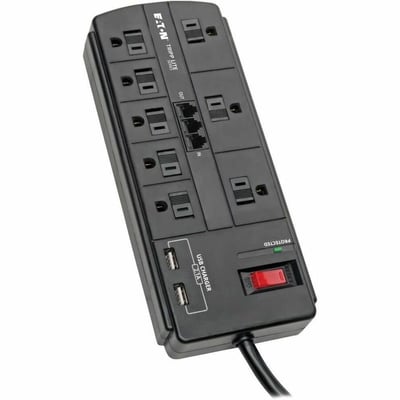 Tripp Lite by Eaton 8-Outlet Surge Protector with 2 USB Ports (2.1A Shared) - 8 ft. (2.43 m) Cord 1200 Joules Tel/Modem Black