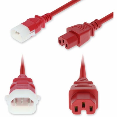 AddOn 3ft C14 Male to C15 Female P-Lock Compatible High-Temperature 14 AWG 250V at 15A PVC SJT (Service Junior Thermoplastic) Red Power Cable
