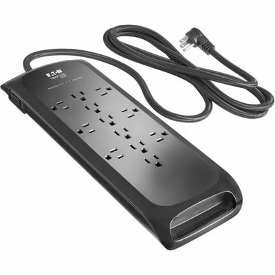 12-OUTLET SURGE PROTECTOR 5-15R 2100J 8FT BRAIDED CORD BLACK