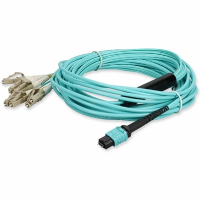 AddOn 2m MPO/UPC (Male) to 4xLC Duplex (8xLC)/UPC Aqua OM4 OFNR (Riser-Rated) 8-Strand Fiber Fanout Cable
