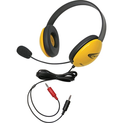 Califone Yellow Stereo Headphone w/ Mic Dual 3.5mm Plug Via Ergoguys