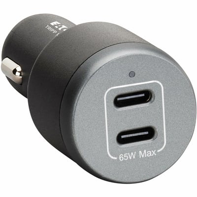 DUAL-PORT USB CAR CHARGER 65W 2 USB-C CHARGING PORTS 65W BLACK