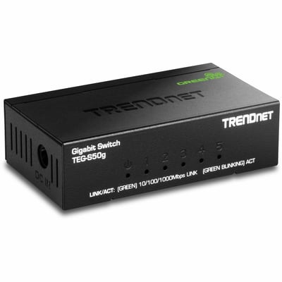 TRENDnet 5-Port Unmanaged Gigabit GREENnet Desktop Metal Switch, Ethernet-Network Switch, 5 x Gigabit Ports, Fanless, 10 Gbps Switching Fabric, Lifetime Protection, Black, TEG-S50g