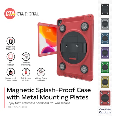 CTA Digital: Magnetic Splash-Proof Case with Metal Mounting Plates for iPad 7th & 8th Gen 10.2, iPad Air 3 & iPad Pro 10.5?, Red