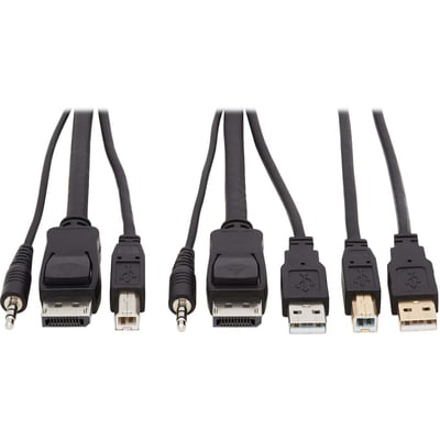 Tripp Lite by Eaton DisplayPort KVM Cable Kit - DP USB 3.5 mm Audio (3xM/3xM) + USB (M/M) 4K 4:4:4 10 ft. (3.05 m) Black
