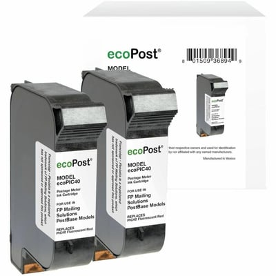 ecoPost Remanufactured Postage Meter Fluorescent Red 2 Pack Ink Cartridge for FP Mailing Solutions PIC40