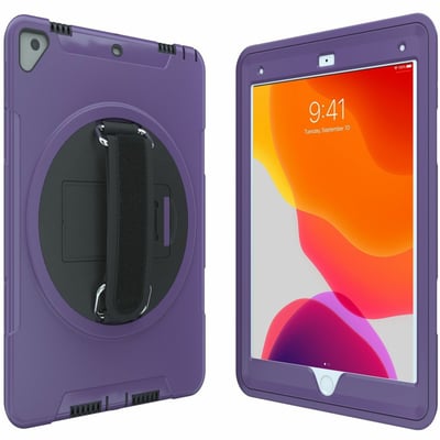 CTA Digital Protective Case with Build in 360Ã&deg; Rotatable Grip Kickstand for iPad 7th/ 8th/ 9th Gen 10.2, iPad Air 3, iPad Pro 10.5, Purple
