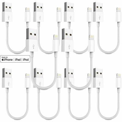 4XEM 10 Pack 1FT USB-A to Lightning Cable (White) - MFi Certified