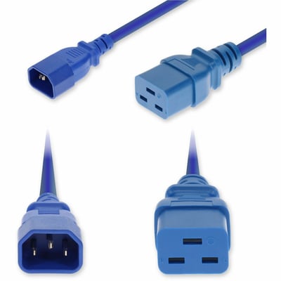 AddOn 10ft C14 Male to C19 Female Industrial Grade 14 AWG 250V at 15A PVC SJT (Service Junior Thermoplastic) Blue Power Cable