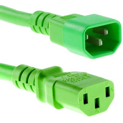 POWER CORD C13 - C14, 18AWG, 10AMP, 250V, SVT JACKET, GREEN, 1FT, IEC C13 TO IEC