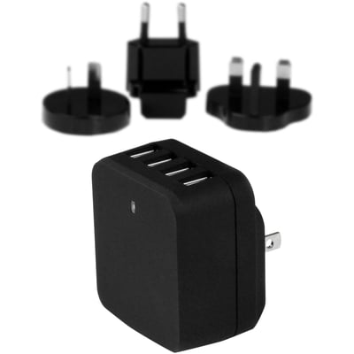 StarTech.com Travel USB Wall Charger " 4 Port " Black " Universal Travel Adapter " International Power Adapter " USB Charger