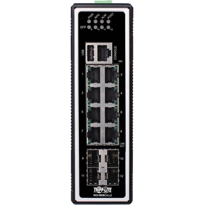Tripp Lite by Eaton 8-Port Managed Industrial Gigabit Ethernet Switch - Layer 2, 10/100/1000 Mbps, 4 GbE SFP Ports, -40 to 75C, DIN Mount - TAA Compliant