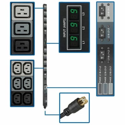 Tripp Lite by Eaton PDU 8.6kW 3-Phase Local Metered PDU 208/120V Outlets (36 C13 6 C19 6 5-15/20R) 208V L21-30P 6 ft. (1.83 m) Cord 0U Vertical TAA