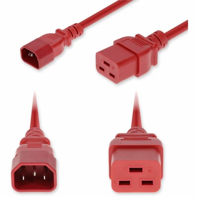 AddOn 3ft C14 Male to C19 Female Standard Commercial 14 AWG 250V at 15A PVC SJT (Service Junior Thermoplastic) Red Power Cable
