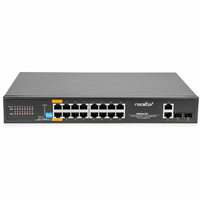 Rocstor SolidConnect SC20 20-Port Switch, 16-Port PoE+ Gigabit Unmanaged Ethernet Port, 2x Gigabit RJ45 & 2x SFP Uplink - 802.3af/at
