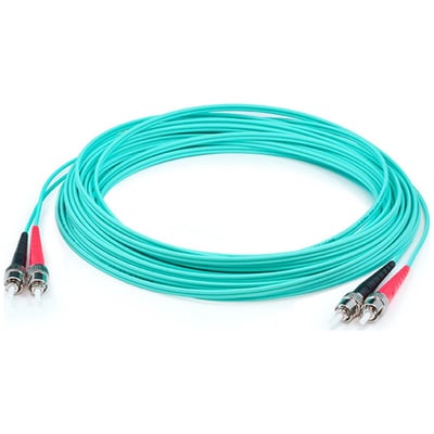 AddOn 0.5m ST to ST Aqua OM4 Duplex OFNR (Riser-Rated) Fiber Patch Cable