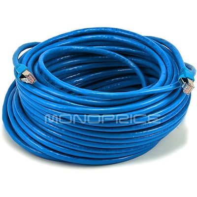 CAT6A 24AWG STP ETHERNET NETWORK PATCH CABLE, 100FT BLUE