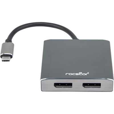 Rocstor Premium USB-C to Dual DisplayPort Multi Monitor Adapter - 4K 60Hz - USB Type- C 2-Port MST Hub - for Mac and Windows - 4Kx2K 60Hz Resolutions up to 3840x2160 @ 60Hz - for MacBook Pro, Notebook/Desktop PC - USB-C to 2x DP Splitter - ALUMINUM AND