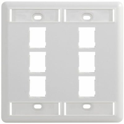 Ortronics HDJ 6 Port Double Gang Faceplate, With Label Field, Cloud White