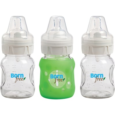 Summer Infant Born Free Glass Bottle 5 oz 3-Pack with Bonus Silicone Sleeve