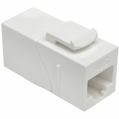 Tripp Lite by Eaton Cat6a Straight-Through Modular In-Line Snap-In Coupler with 90-Degree Down-Angled Port White (RJ45 F/F)