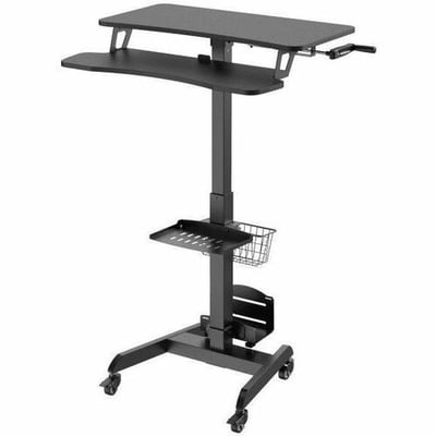 AIDATA MOBILE SIT STAND PC WORKSTATION BLACK CASTERS BASKET