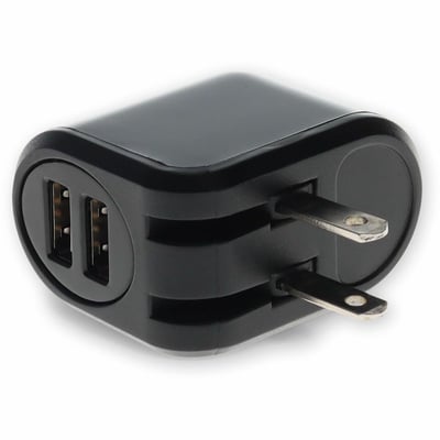 Wall Charger 2X USB-A 2.0 5V at 2.4A Single port or 5V at 1A Dual port 12W total, Black