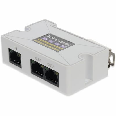 AddOn Mini Poe Extender 10/100Mbs 1-Port Poe In And Splitter 2 Port Poe Extender Support DinRail/Support Ieee802.3Af/At
