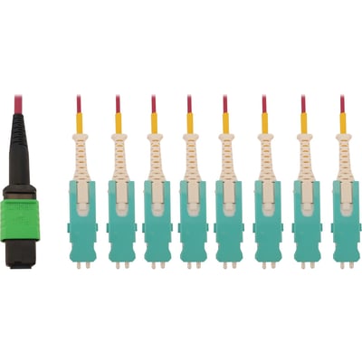 Eaton Tripp Lite Series 40/100/400G Multimode 50/125 OM4 Breakout Fiber Optic Cable (16F MTP/MPO-APC to 8x Duplex SN-PC F/M), LSZH, Magenta, 3 m (9.8 ft.)