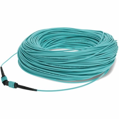 AddOn 150m MPO/UPC to MPO/UPC Aqua OM4 OFNR (Riser-Rated) 12-Strand Fiber Patch Cable