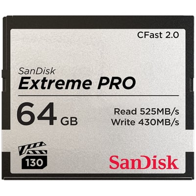 SANDISK EXTREME PRO CFAST 2.0, 64GB, FULL HD, 4K VIDEO RECORDING
