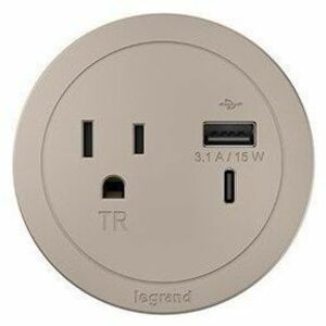 Wiremold Round FPC with 1 Outlet and Combo USB-A and USB-C Ports - Nickel