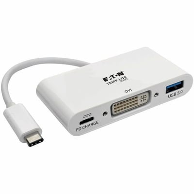 Tripp Lite by Eaton USB C to DVI Multiport Video Adapter Converter w/ USB-A Hub & USB-C PD Charging Port, Thunderbolt 3 Compatible, USB Type C to DVI, USB Type-C