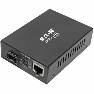 Tripp Lite by Eaton Gigabit SFP Fiber to Ethernet Media Converter, POE+, International Power Cables, 10/100/1000 Mbps