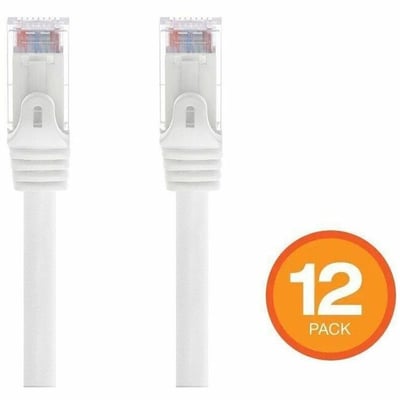 MONOPRICE CAT6 5FT WHITE 12-PK PATCH CABLE_ UTP_ 24AWG_ 550MHZ_ PURE BARE COPPER