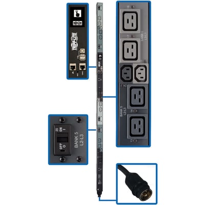 Tripp Lite by Eaton PDU 14.4kW 208V 3PH Monitored Per-Outlet PDU - LX Interface Gigabit 18 Outlets 50A CS8365C Input LCD 1.8 m Cord 0U 1.8 m Height TAA