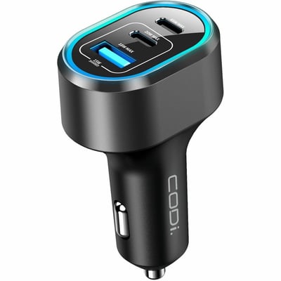 CODi Dual Port 65W Car Charger/Auto Adapter (USB-C, USB-A Outputs)