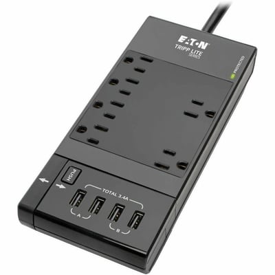 Tripp Lite by Eaton Safe-IT 6-Outlet Surge Protector Retractable USB Charger 5-15R Outlets 4 USB Charging Ports 8 ft. (2.4 m) Cord Antimicrobial Protection