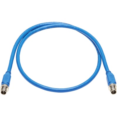 Eaton Tripp Lite Series M12 X-Code Cat6a 10G F/UTP CMR-LP Shielded Ethernet Cable (M/M), IP68, PoE, Blue, 1 m (3.3 ft.), TAA