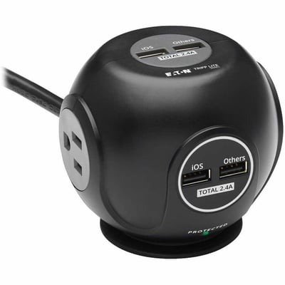 Tripp Lite by Eaton Safe-IT 3-Outlet Spherical Surge Protector 5-15R Outlets 4 USB Charging Ports 8 ft. (2.4 m) Cord Antimicrobial Protection