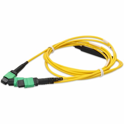 AddOn 2m MPO/APC to 2xMPO/APC Yellow OS2 OFNR (Riser-Rated) 16-Strand SMF Fiber Fanout Cable