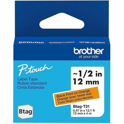 12MM 4M BTAG BLACK ON ORANGE NON-LAMINATED