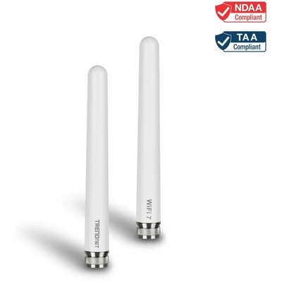 TRENDnet 5/7 dBi Outdoor Dual Band Omni Antenna Kit, N-Type Male Connectors, Supports 2.4 And 5 GHz, Omni-Directional Antennas, Use With 802.11ac/n/g/b/a Routers And Access Points, White, TEW-AO57